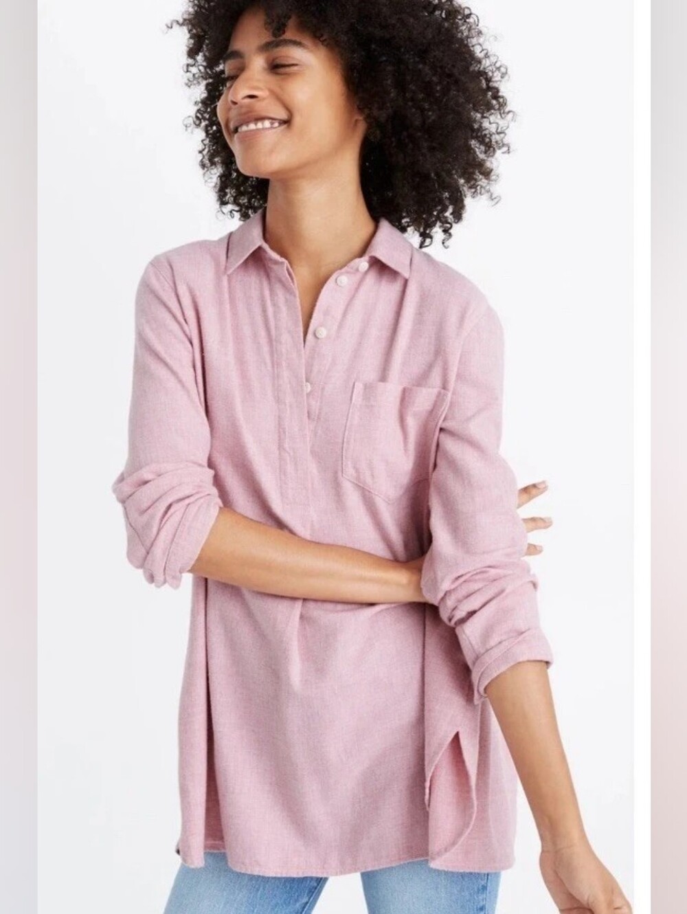 Madewell Classic Ex-Boyfriend Flannel Button Back Shirt Pink Size M